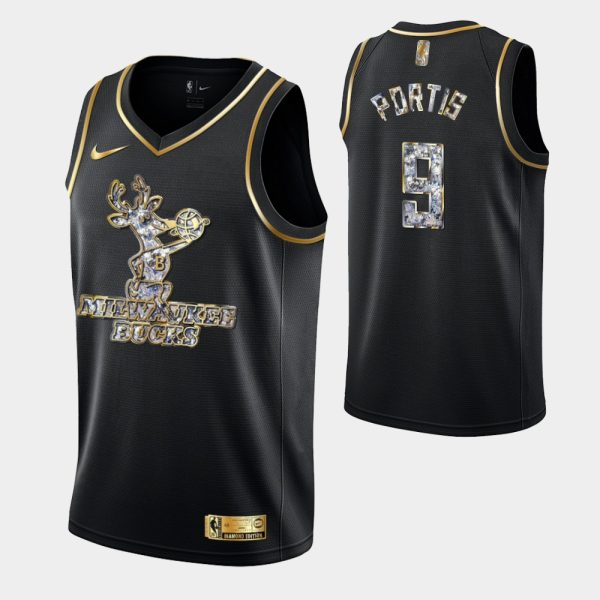 Milwaukee Bucks Retro Logo 2022 Playoffs Black Bobby Portis Retro Logo Jersey Diamond Edition