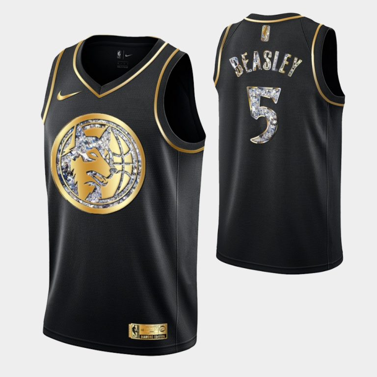 Minnesota Timberwolves Retro Logo 2022 NBA Playoffs Black Malik Beasley Retro Logo Jersey Diamond Edition