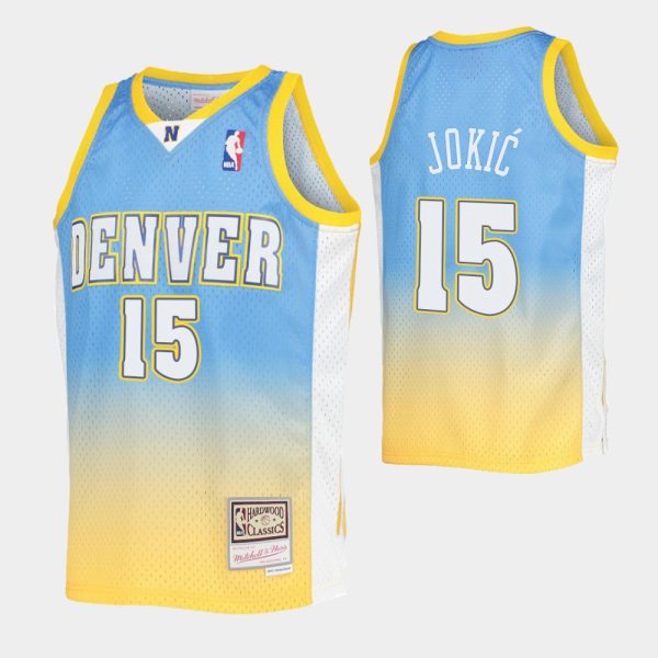 Nikola Jokic No. 15 Denver Nuggets Blue Gold Fadeaway Hwc Limited Jersey