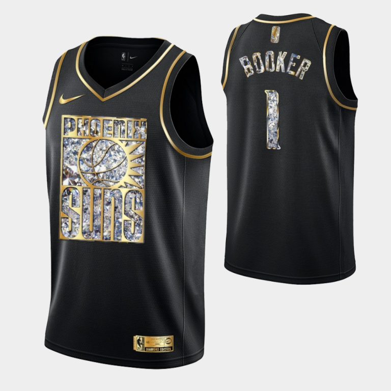 Phoenix Suns Retro Logo 2022 NBA Playoffs Black Devin Booker Retro Logo Jersey Diamond Edition