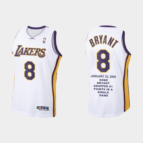 Men 2006 Los Angeles Lakers No.8 Kobe Bryant 81 points on Raptors Jersey Special Commemoration White