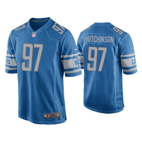 Men Aidan Hutchinson Detroit Lions Blue 2022 NFL Draft Game Jersey