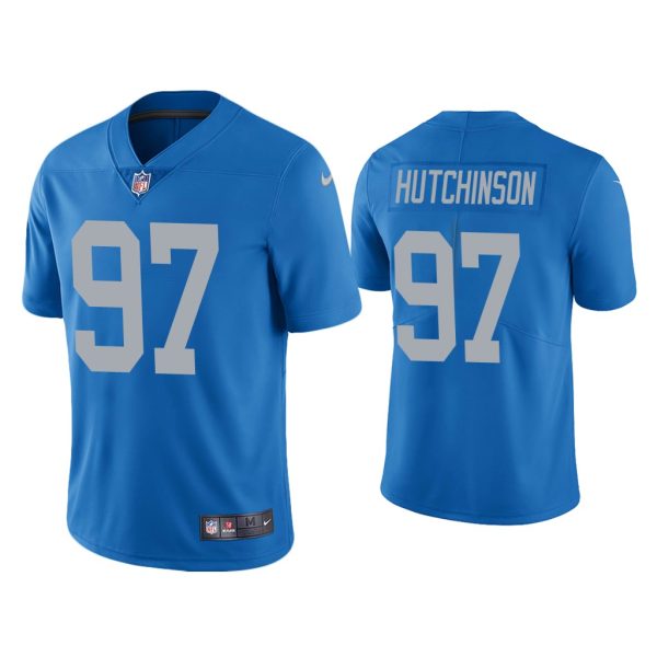 Men Aidan Hutchinson Detroit Lions Blue 2022 NFL Draft Vapor Limited Jersey
