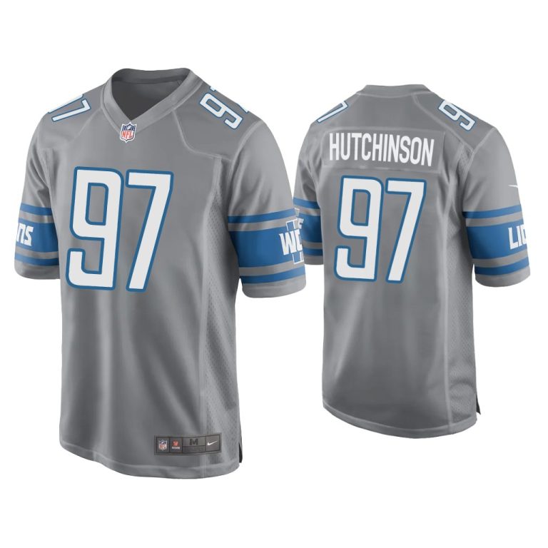 Men Aidan Hutchinson Detroit Lions Silver 2022 NFL Draft Game Jersey