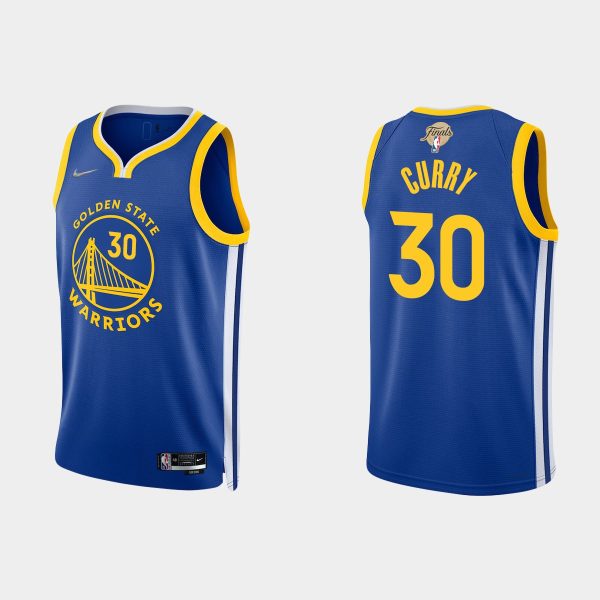 Men Golden State Warriors Royal 2022 NBA Finals Stephen Curry Icon Jersey