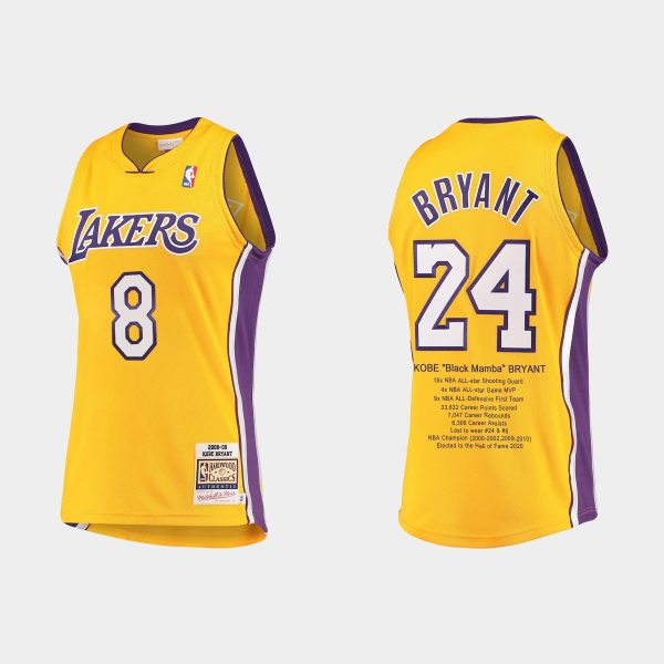 Men Los Angeles Lakers Kobe Bryant No.8 24 Jersey Special Commemoration Authentic Gold