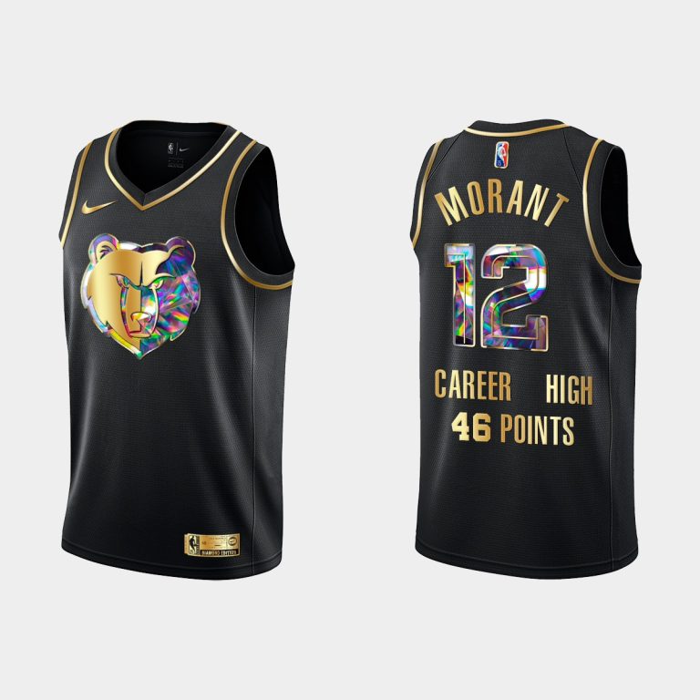 Men Memphis Grizzlies #12 Ja Morant Career High 46-Point Special Commemoration Black Gold Jersey