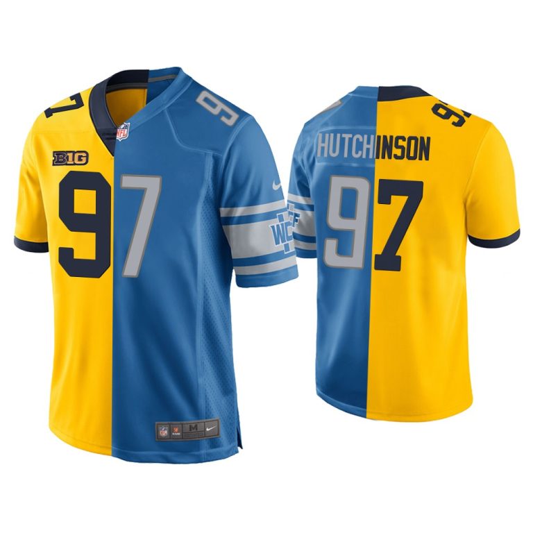 Aidan Hutchinson Detroit Lions Blue Maize 2022 NFL Draft Split Game Jersey
