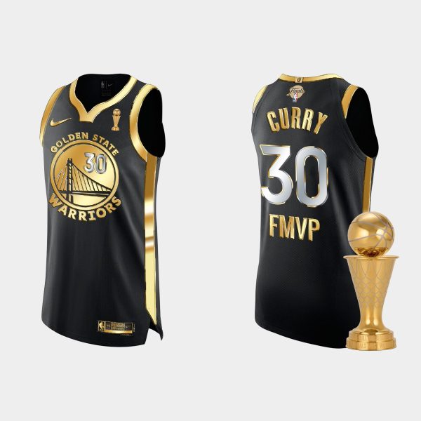 Golden State Warriors #30 Stephen Curry The Bill Russell Trophy Black Jersey