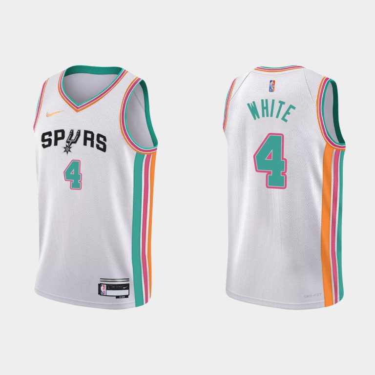 Men 2021-22 San Antonio Spurs No. 4 Derrick White 75th Anniversary City White Jersey