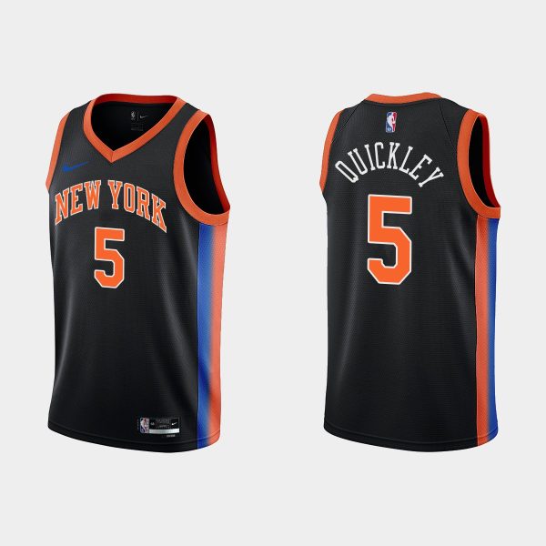 Men 2022-23 New York Knicks No. 5 Immanuel Quickley City Edition Black Swingman Jersey