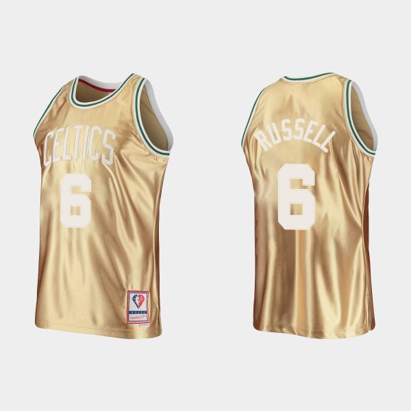 Men Boston Celtics Mitchell & Ness Bill Russell 6 #75th Anniversary Gold HWC Limited Jersey
