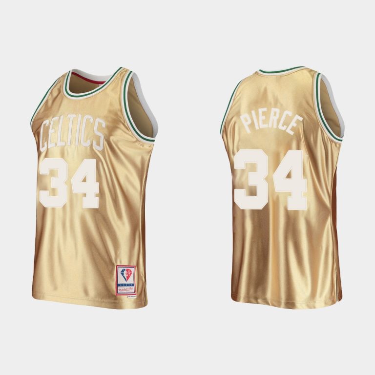 Men Boston Celtics Mitchell & Ness Paul Pierce 34 #75th Anniversary Gold HWC Limited Jersey