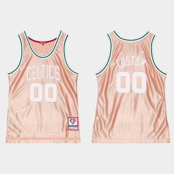 Men Boston Celtics NBA 75th Anniversary #00 Custom Mitchell & Ness Rose Gold Jersey