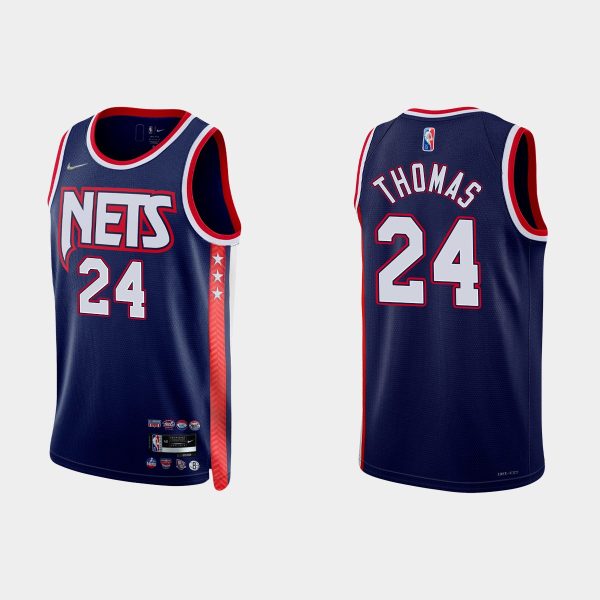 Men Brooklyn Nets #24 Cameron Thomas 2021-22 NBA 75th Anniversary City Navy Jersey