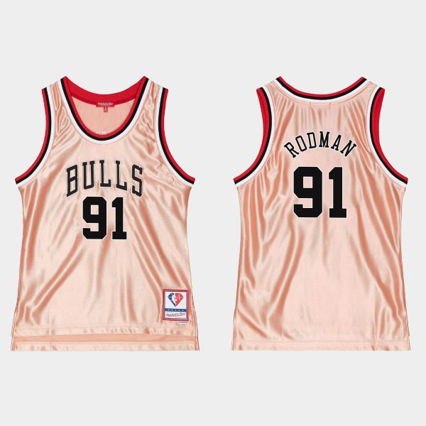 Men Chicago Bulls No. 91 Dennis Rodman 75th Anniversary Rose Gold Jersey