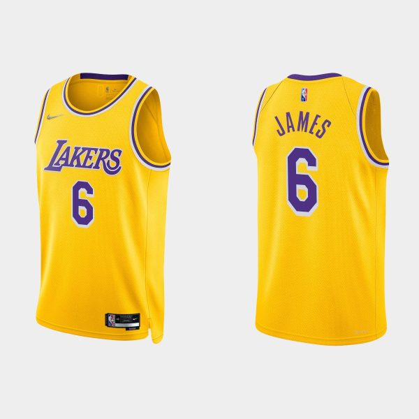 Men Los Angeles Lakers LeBron James #6 2021/22 75th Anniversary Diamond Gold Jersey Icon