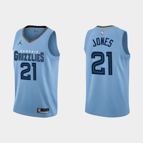 Men Memphis Grizzlies #21 Tyus Jones 2022-23 Statement Edition Blue Jersey
