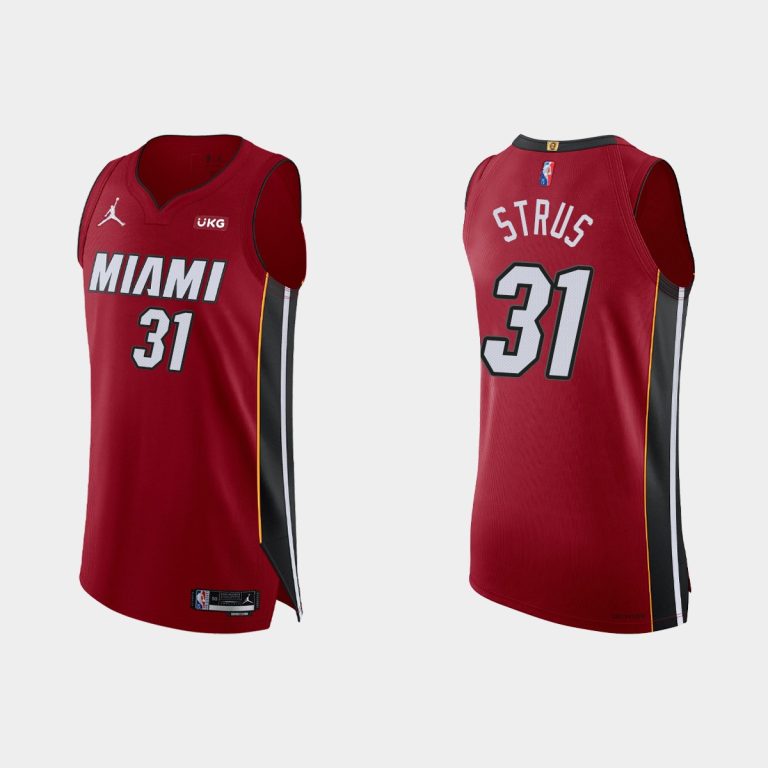 Men Miami Heat Max Strus #31 2021/22 75th Anniversary Statement Red Jersey