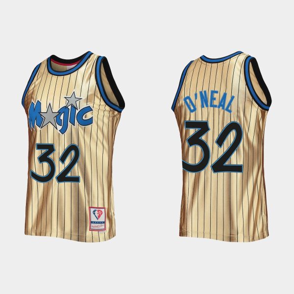 Men Orlando Magic NBA 75th Anniversary #32 Shaquille O'Neal HWC Limited Gold Jersey
