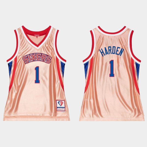 Men Philadelphia 76ers #1 James Harden 75th Anniversary Rose Gold Jersey Men's