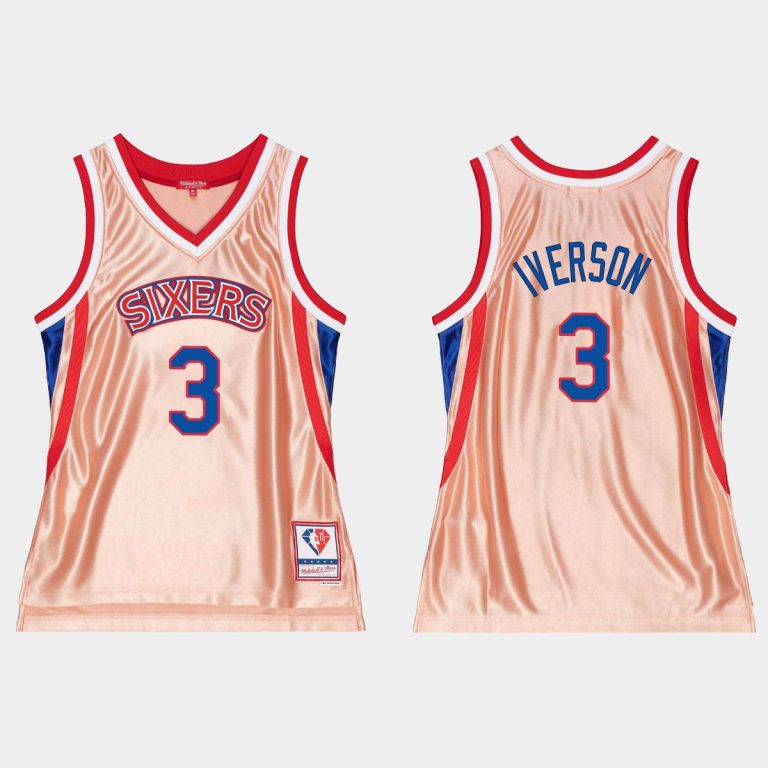 Men Philadelphia 76ers #3 Allen Iverson 75th Anniversary Rose Gold Jersey Men's