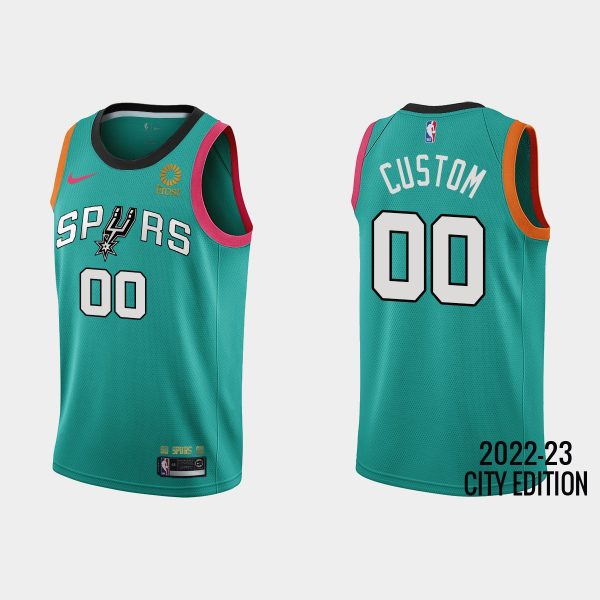 Men San Antonio Spurs #00 Custom 2022-23 City Edition Teal Jersey