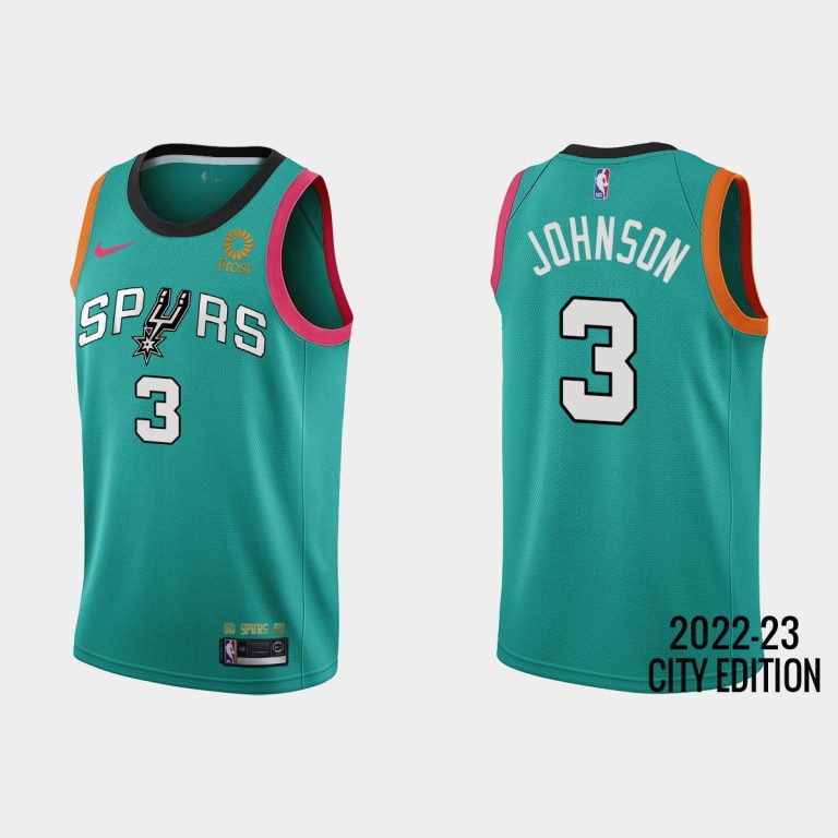 Men San Antonio Spurs #3 Keldon Johnson 2022-23 City Edition Teal Jersey