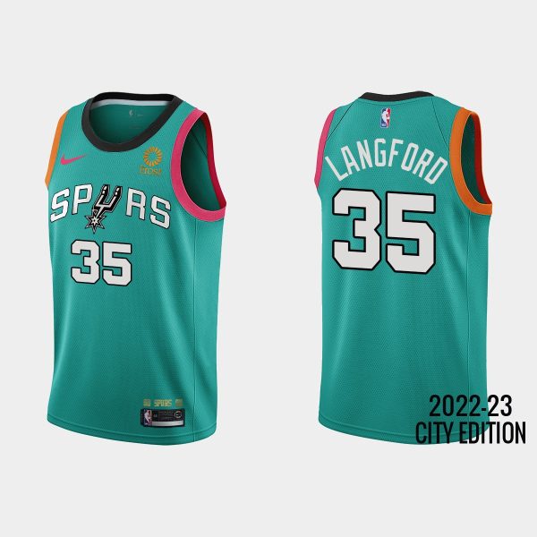 Men San Antonio Spurs #35 Romeo Langford 2022-23 City Edition Teal Jersey