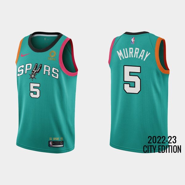 Men San Antonio Spurs #5 Dejounte Murray 2022-23 City Edition Teal Jersey