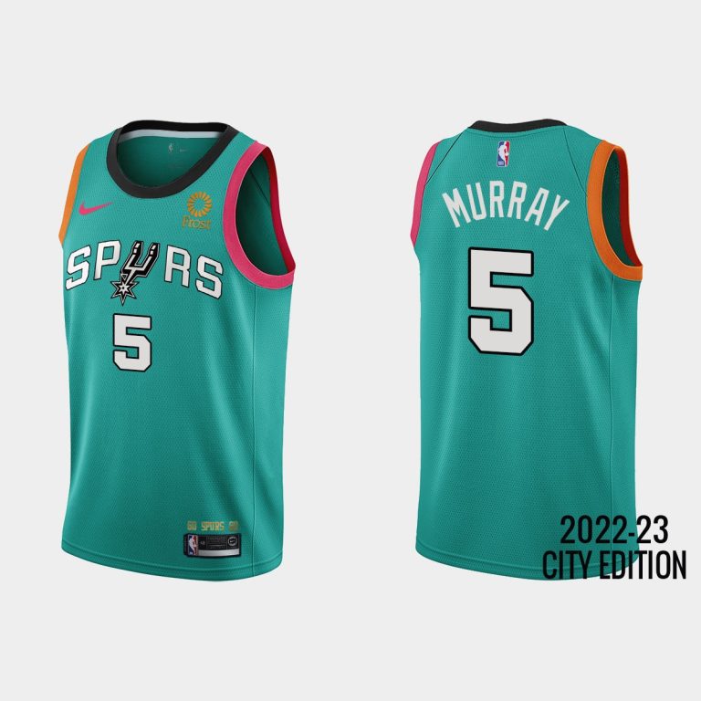 Men San Antonio Spurs #5 Dejounte Murray 2022-23 City Edition Teal Jersey