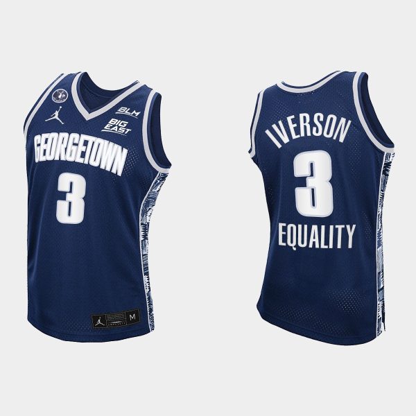 Men 2021 Georgetown Hoyas Georgetown Hoyas #3 Allen Iverson Navy Equality Honor John Thompson Jr. Jersey