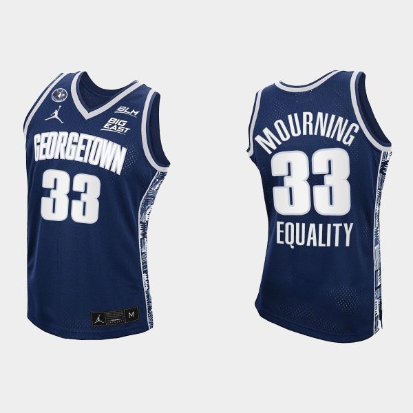 Men 2021 Georgetown Hoyas Georgetown Hoyas #33 Alonzo Mourning Navy Equality Honor John Thompson Jr. Jersey