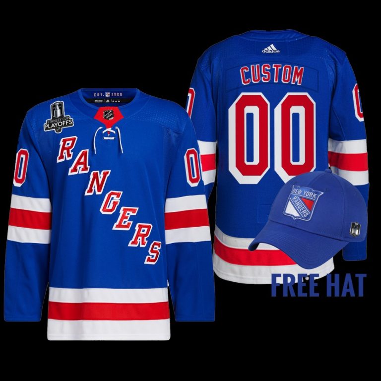 Men 2022 Metropolitan Division Champions New York Rangers Custom Jersey Royal #00 Uniform