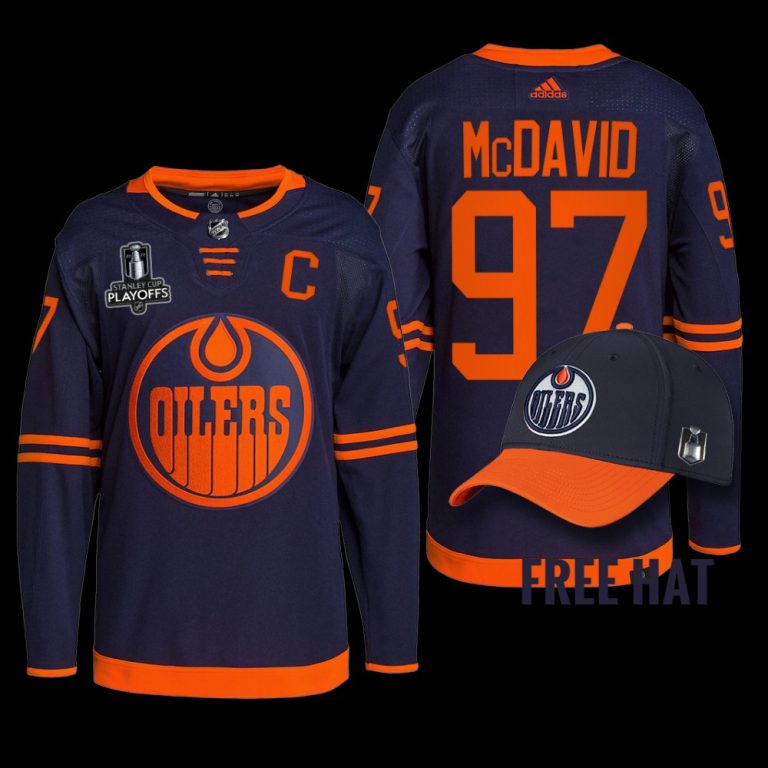 Men 2022 Pacific Conference Champions Edmonton Oilers Connor McDavid Jersey Navy #97 Uniform