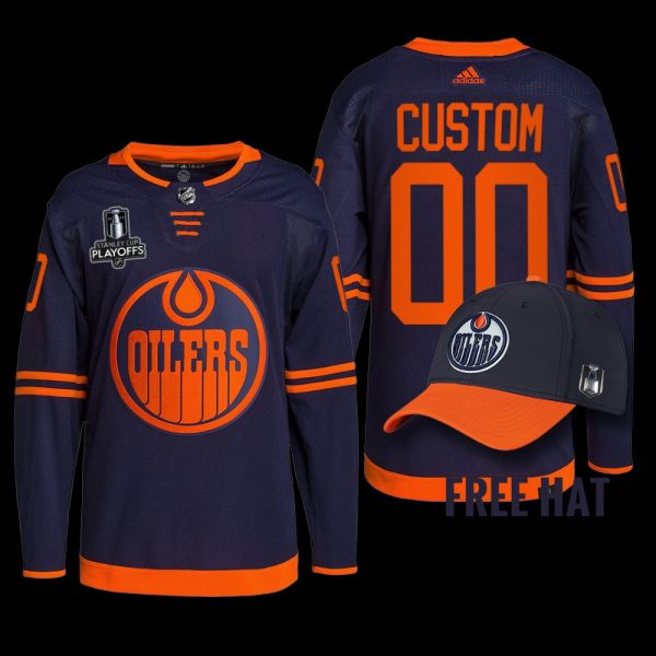 Men 2022 Pacific Conference Champions Edmonton Oilers Custom Jersey Navy #00 Uniform