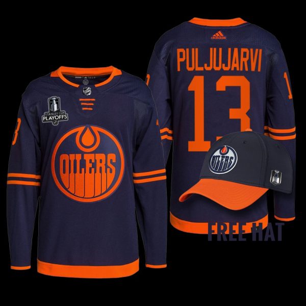 Men 2022 Pacific Conference Champions Edmonton Oilers Jesse Puljujarvi Jersey Navy #13 Uniform