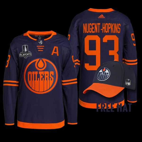Men 2022 Pacific Conference Champions Edmonton Oilers Ryan Nugent-Hopkins Jersey Primegreen Navy #93 Uniform