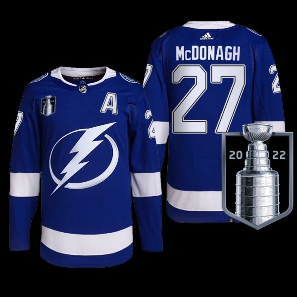 Men 2022 Stanley Cup Final Tampa Bay Lightning Ryan McDonagh Jersey Primegreen Blue #27 Uniform