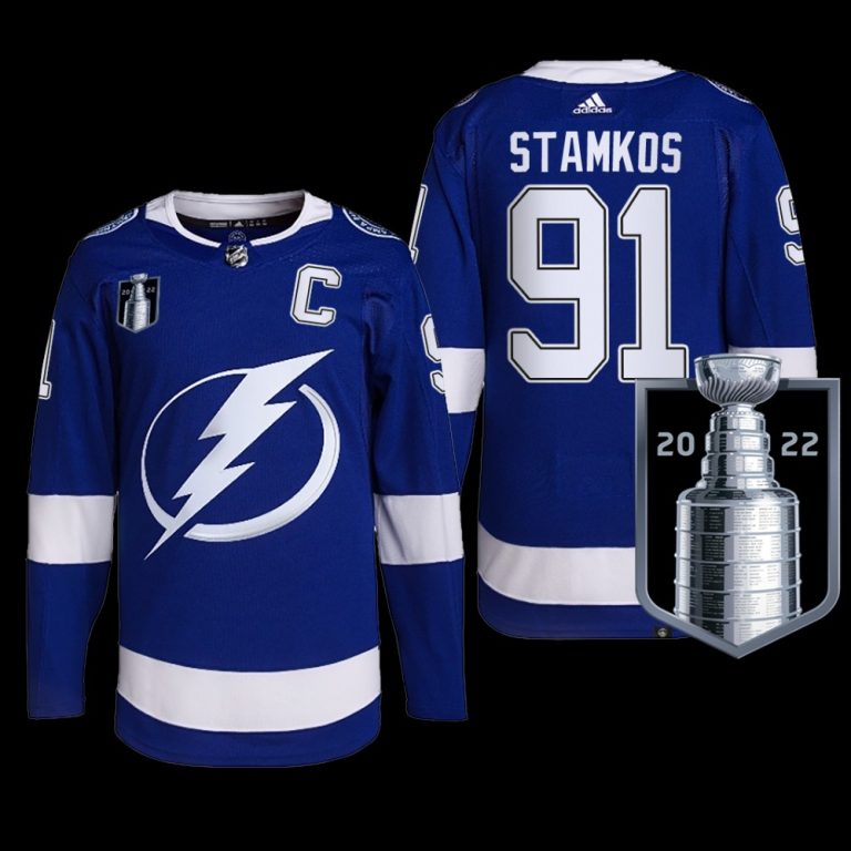 Men 2022 Stanley Cup Final Tampa Bay Lightning Steven Stamkos Jersey Primegreen Blue #91 Uniform