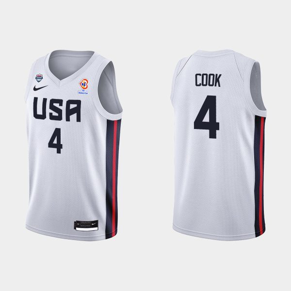 Men 2023 FIBA Basketball World Cup USA Team Quinn Cook White Jersey