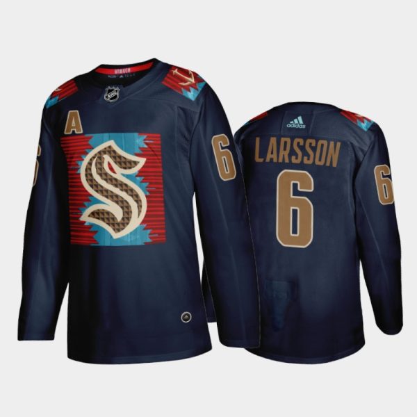 Men Adam Larsson Seattle Kraken Karuk Art-inspired Jersey Blue #6 Indigenous Peoples Night