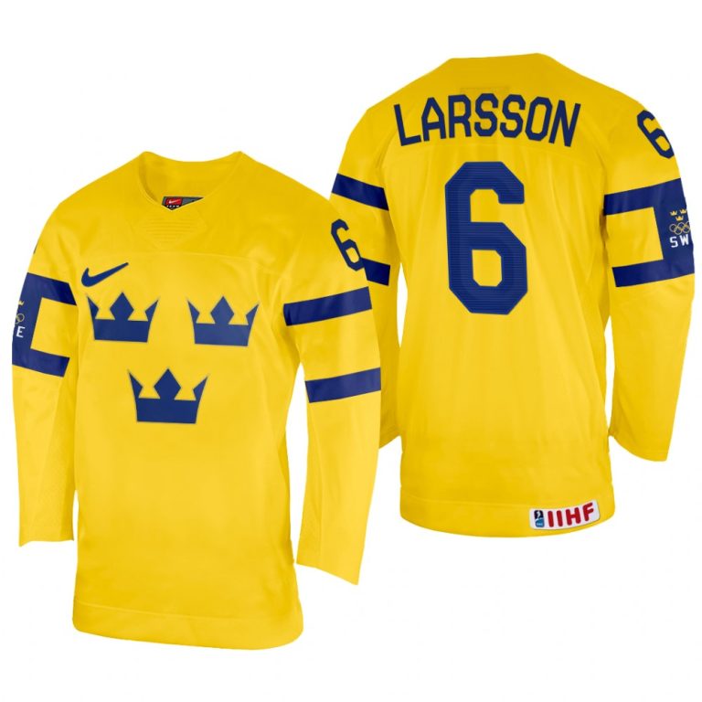 Men Adam Larsson Sweden Hockey Yellow Home Jersey 2022 IIHF World Championship