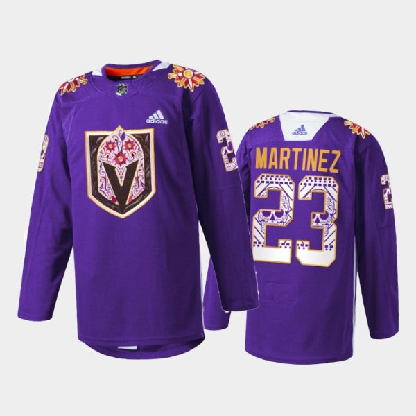 Men Alec Martinez Vegas Golden Knights Hispanic Heritage 2021 Jersey Purple #23 Warmup