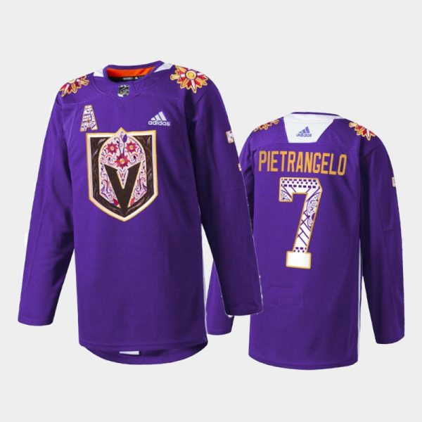 Men Alex Pietrangelo Vegas Golden Knights Hispanic Heritage 2021 Jersey Purple #7 Warmup