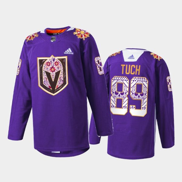 Men Alex Tuch Vegas Golden Knights Hispanic Heritage 2021 Jersey Purple #89 Warmup
