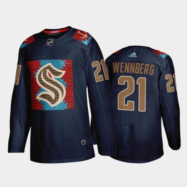 Men Alexander Wennberg Seattle Kraken Karuk Art-inspired Jersey Blue #21 Indigenous Peoples Night