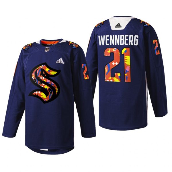 Men Alexander Wennberg Seattle Kraken of Hockey Jersey Navy #21 Stevie Artwork Warmup