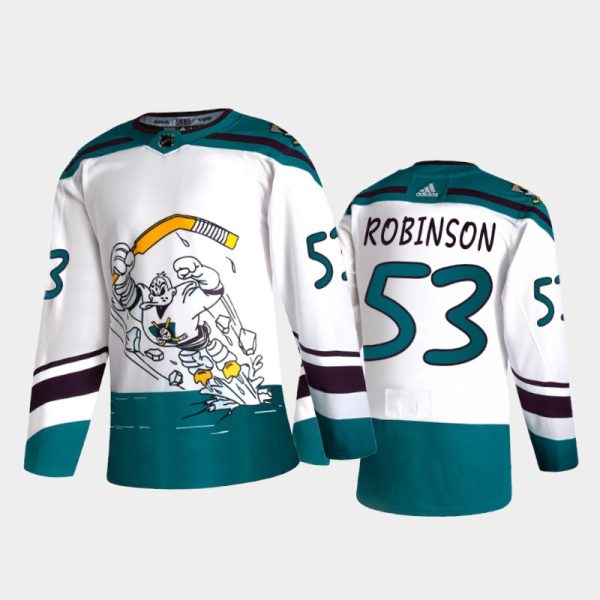 Men Anaheim Ducks Buddy Robinson #53 2021 Reverse Retro White Special Edition Jersey
