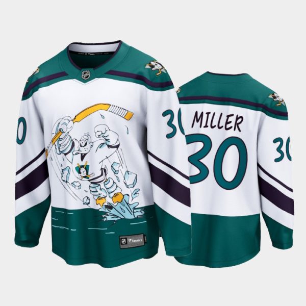 Men Anaheim Ducks Ryan Miller #30 Reverse Retro White 2021 Jersey